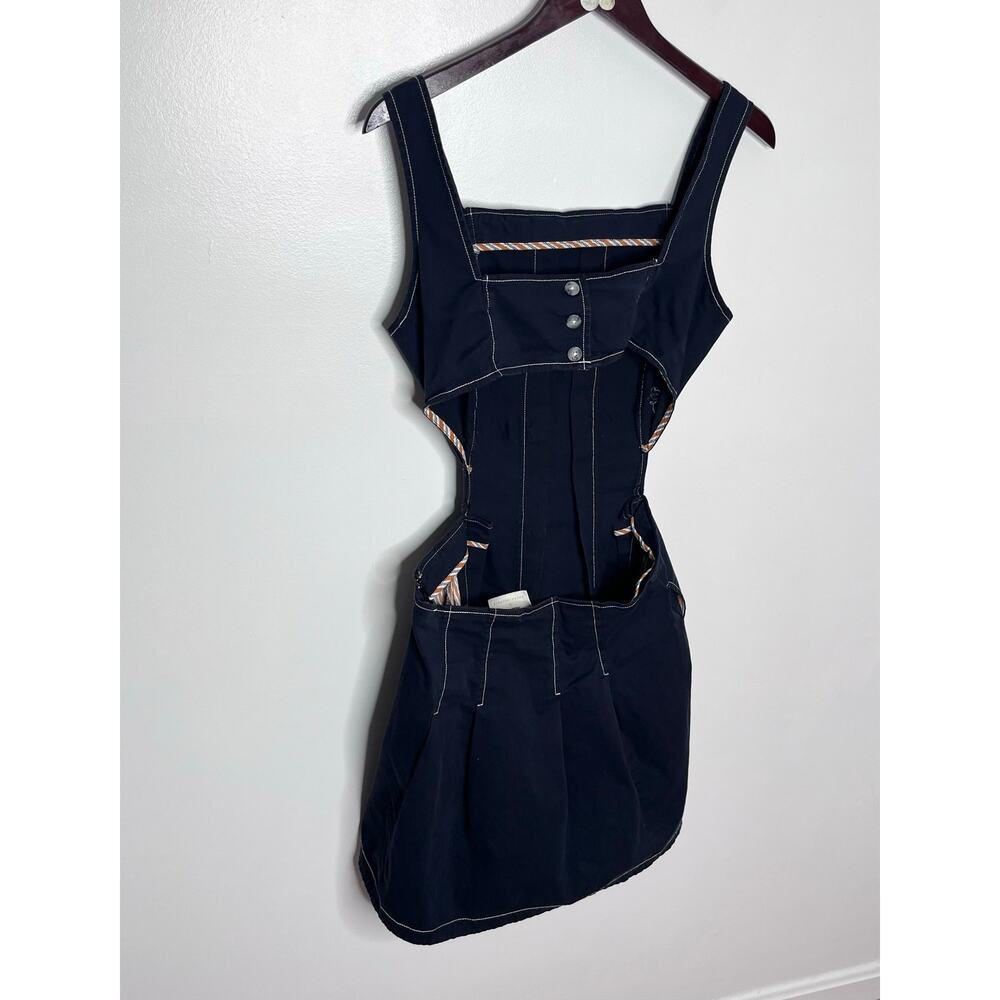 Maeve Anthropologie Contrast Stitched Mini Dress Black Cutout Fit Flare US 10 - Picture 7 of 8